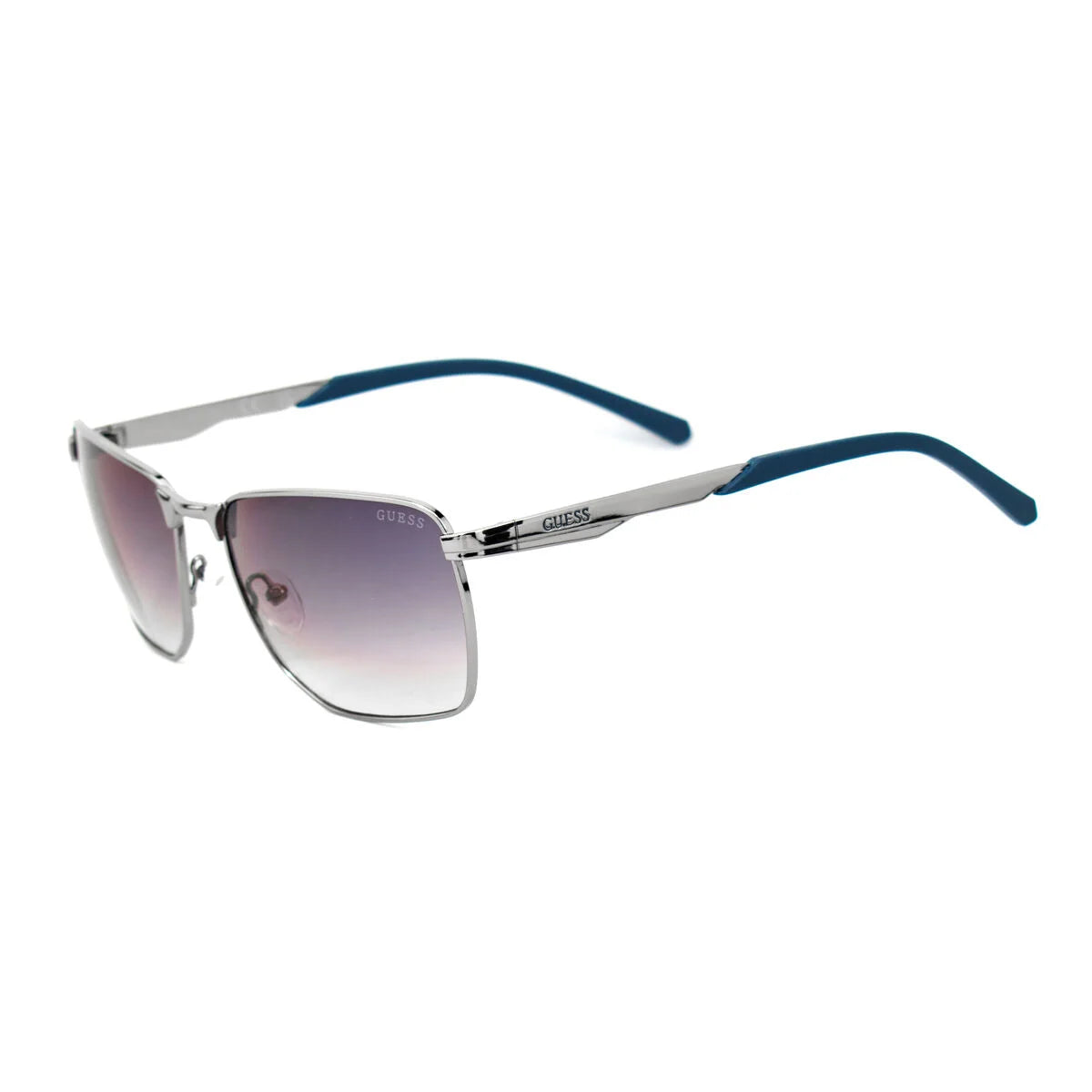 Guess GF00018-6008C Herrensonnenbrille mit grauem Rahmen und mehrfarbigen Bügeln schräg