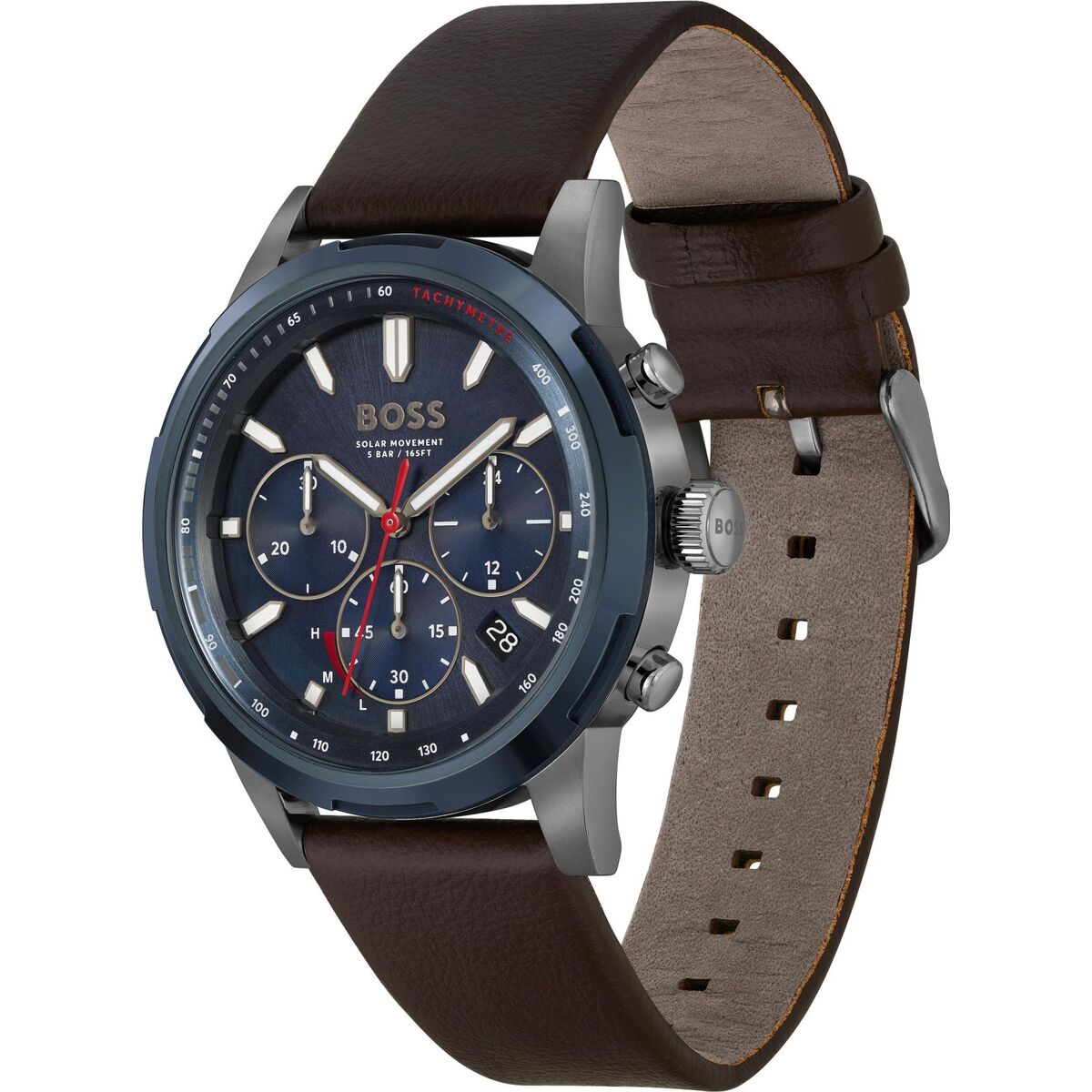 Hugo Boss Armbanduhr Herren – Edelstahl Grau Leder Braun