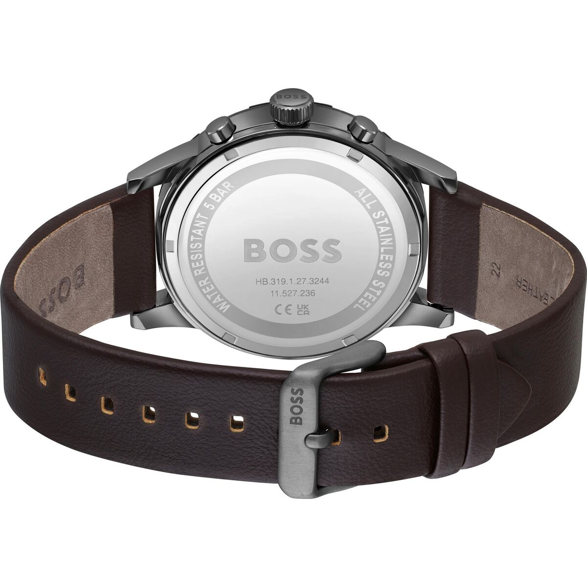 Hugo Boss Armbanduhr Herren – Edelstahl Grau Leder Braun
