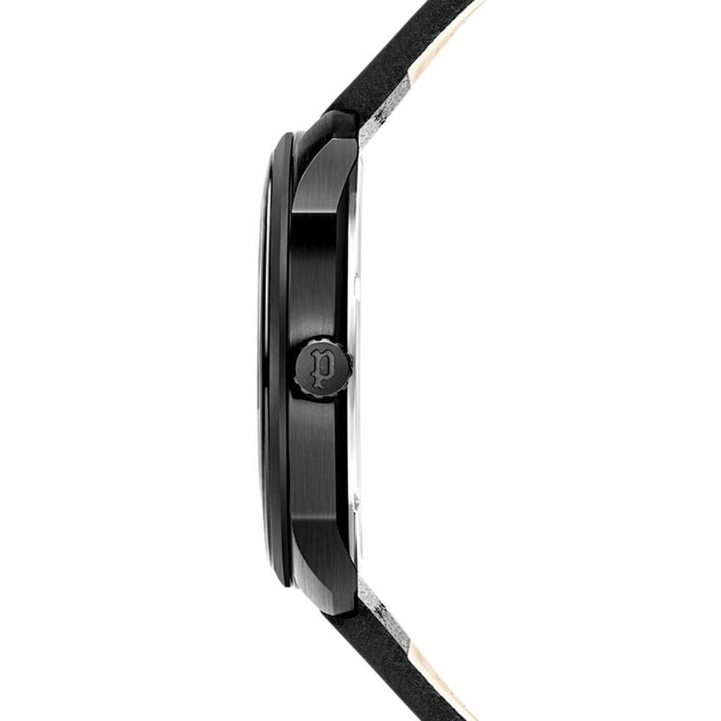 Police Herrenuhr 44 mm Schwarz Leder Elegant - Mode & Accessoires