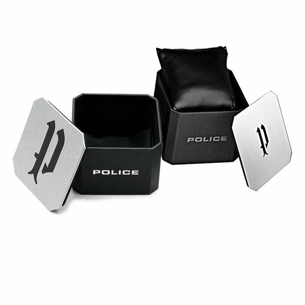 Police Herrenuhr 44 mm Schwarz Leder Elegant - Mode & Accessoires