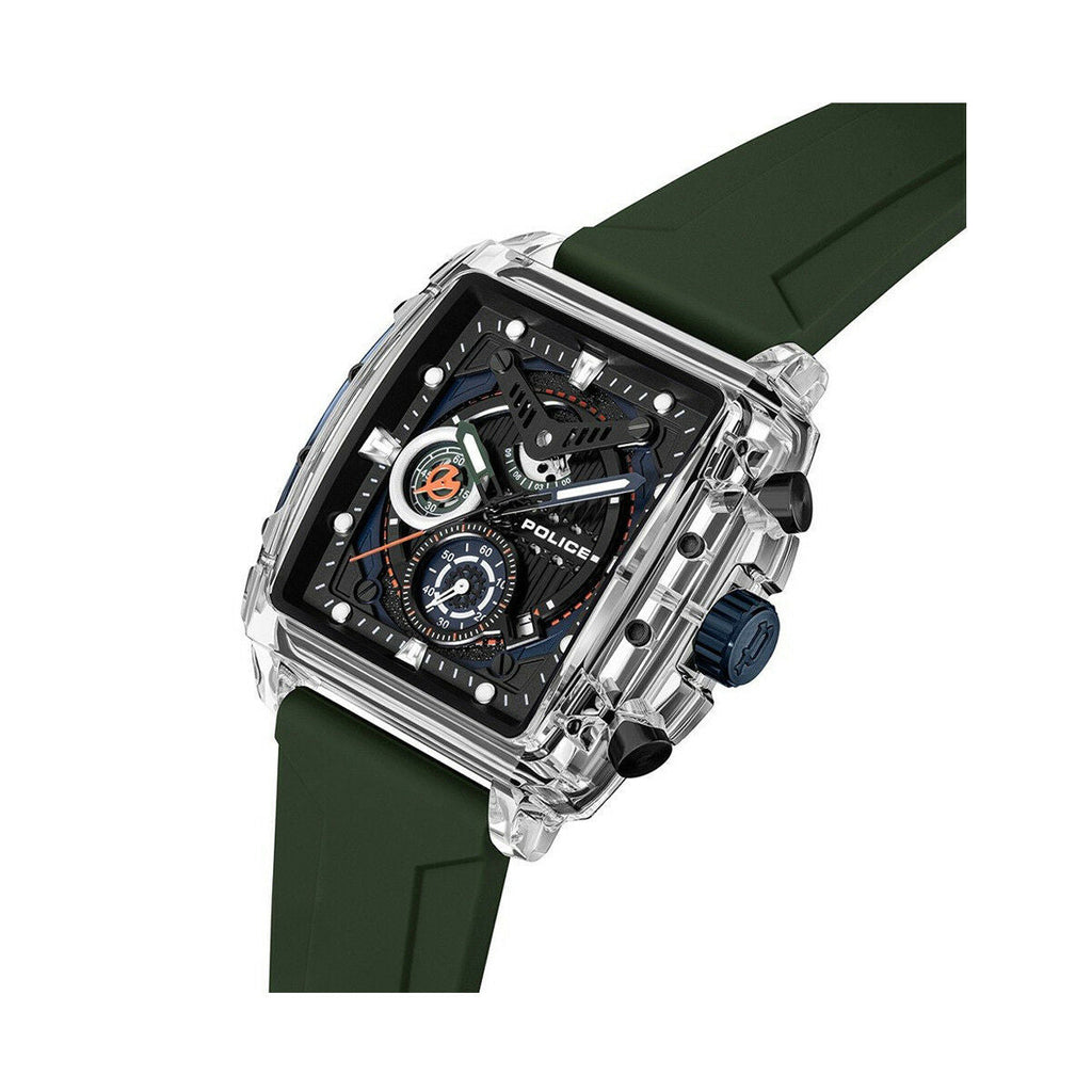 Police Herrenuhr Schwarz 42 mm Elegantes Lederarmband - Mode & Accessoires