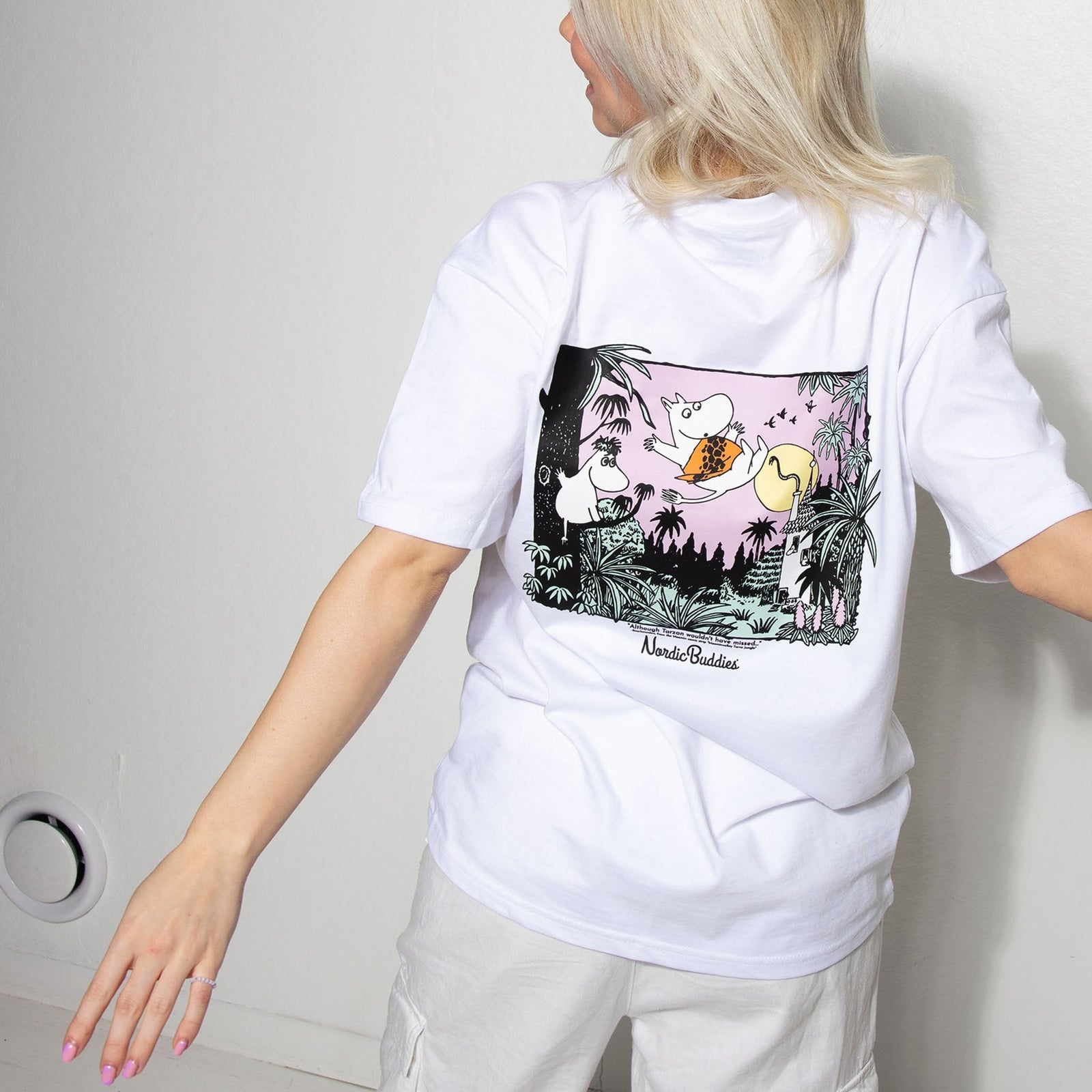 Schweres Unisex-T-Shirt Moomintroll Jungle – Weiß