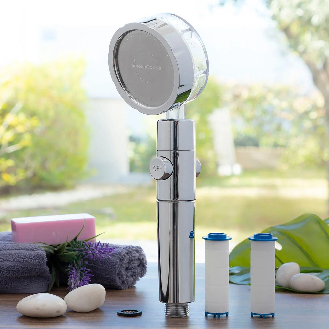 Öko-Dusche mit Druckpropeller und Reinigungsfilter Heliwer – Detailansicht 1