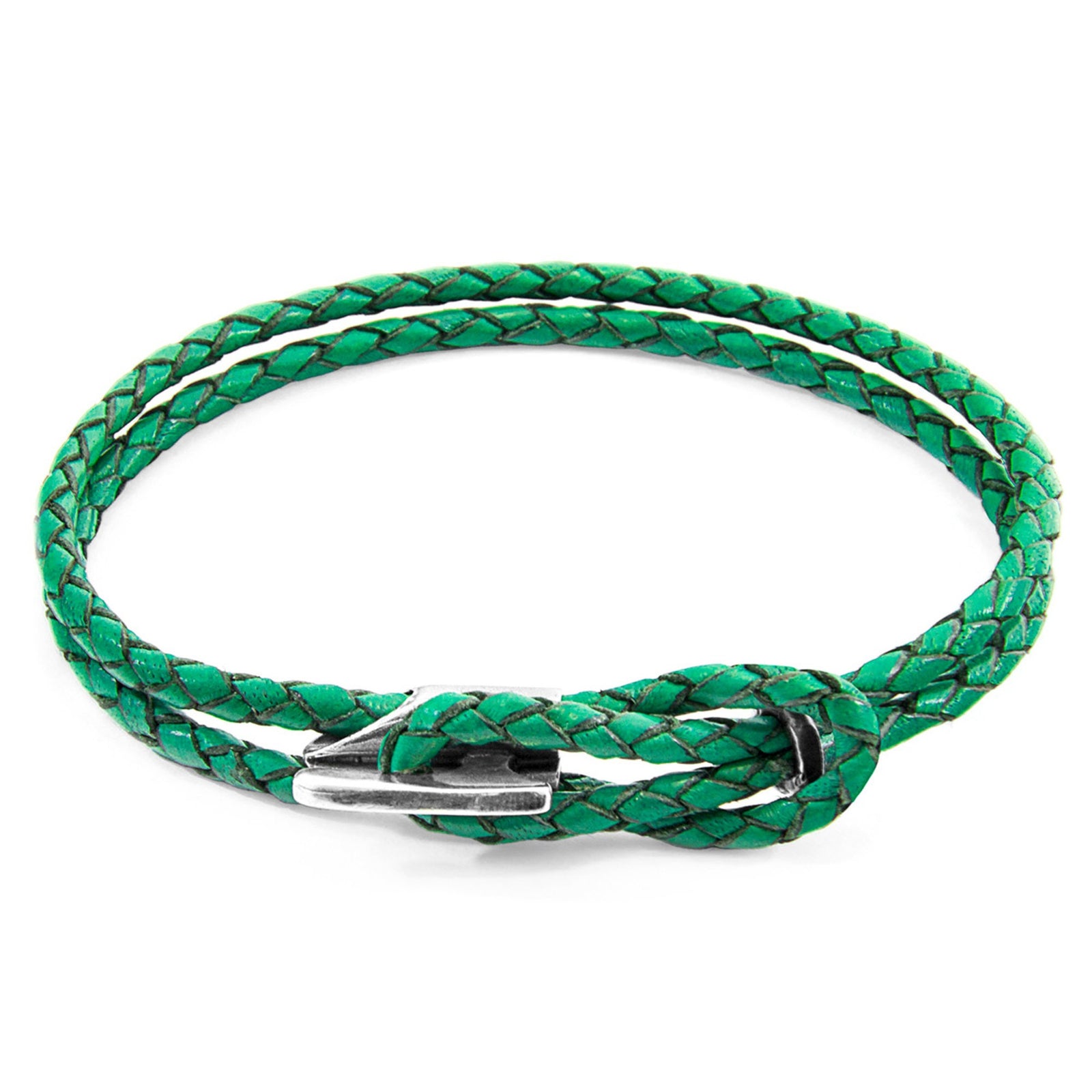 Padstow Silberarmband aus geflochtenem Leder – Farngrün