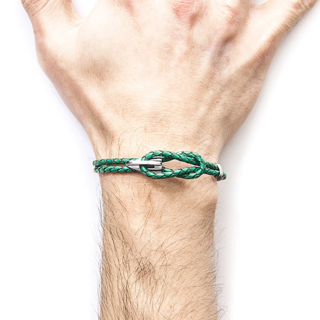 Padstow Silberarmband aus geflochtenem Leder – Farngrün – Detailansicht 3