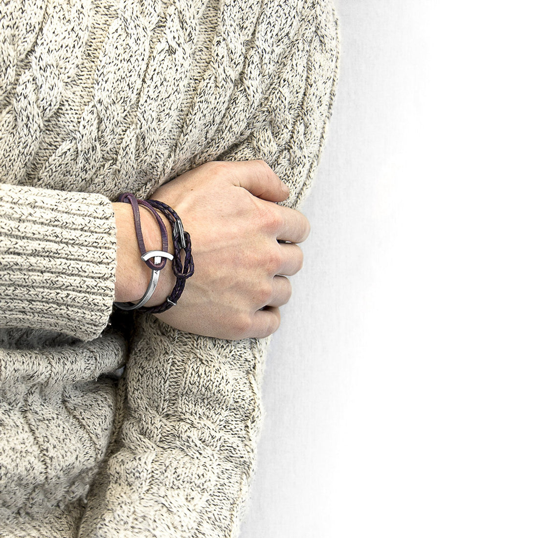 Padstow Silberarmband aus geflochtenem Leder – Traubenviolett – Detailansicht 2