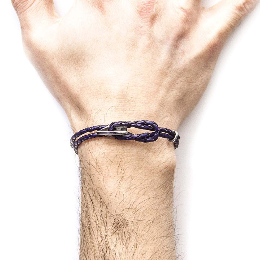 Padstow Silberarmband aus geflochtenem Leder – Traubenviolett – Detailansicht 3