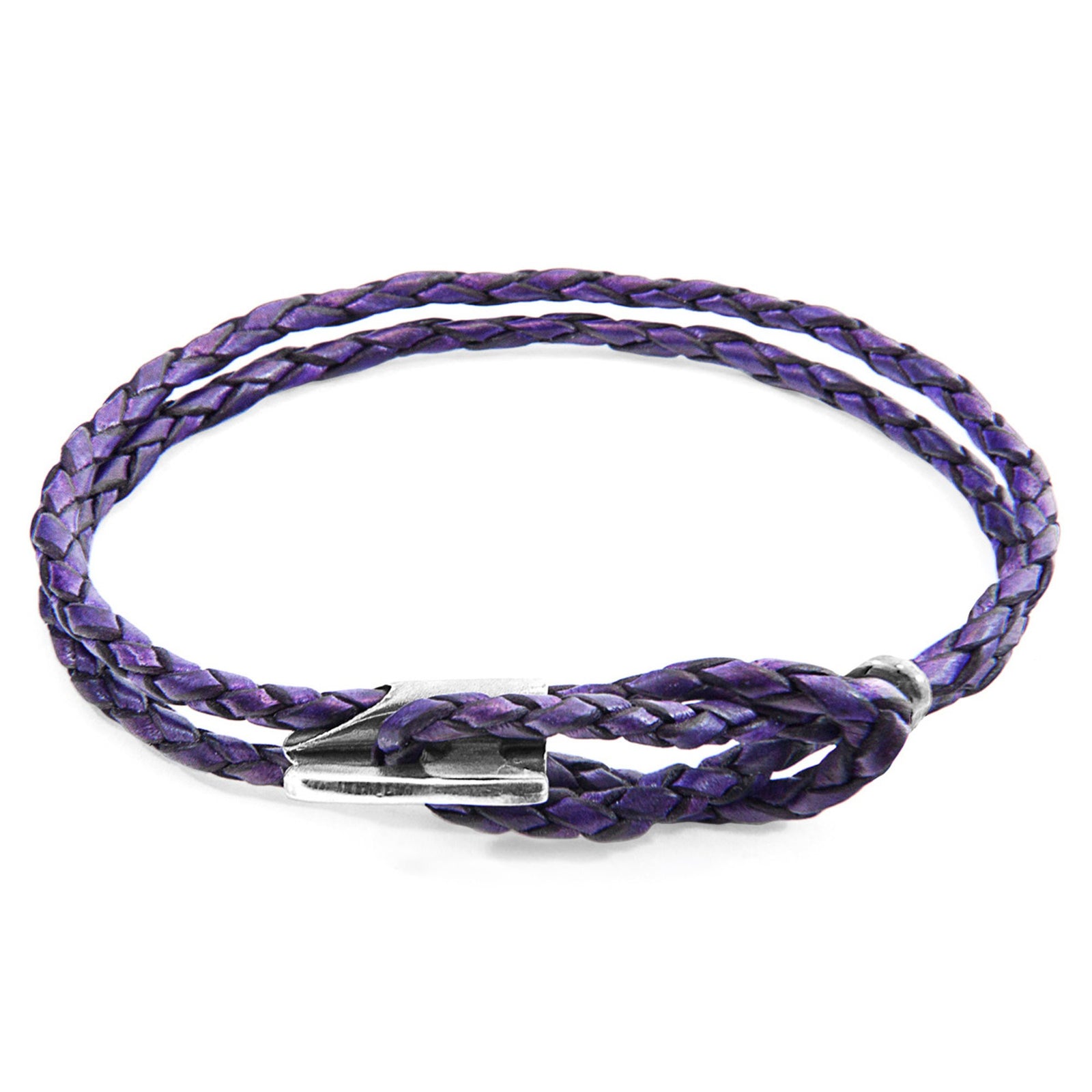Padstow Silberarmband aus geflochtenem Leder – Traubenviolett