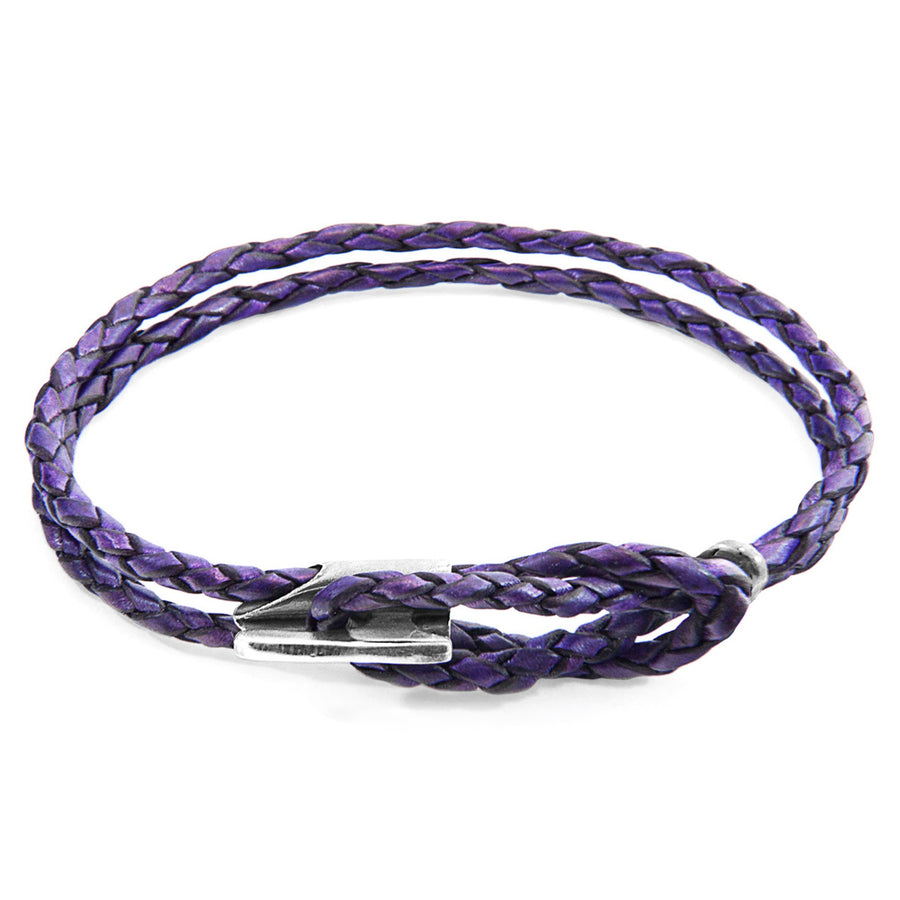Padstow Silberarmband aus geflochtenem Leder – Traubenviolett