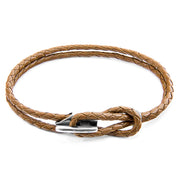 Padstow Silberarmband aus geflochtenem Leder – Hellbraun