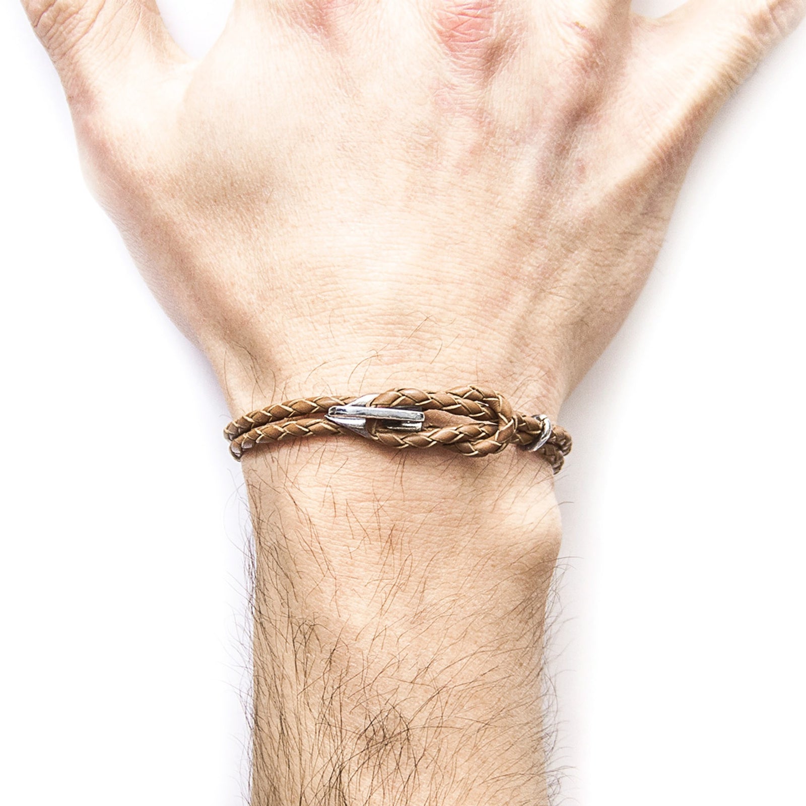 Padstow Silberarmband aus geflochtenem Leder – Hellbraun – Produktansicht 4