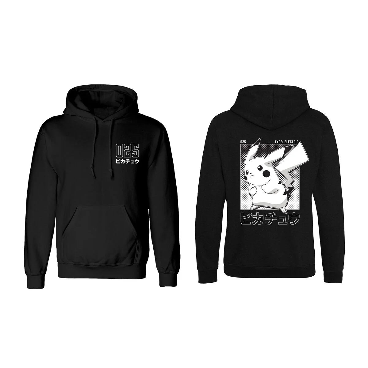 Schwarzer Pokémon Pikachu Unisex-Hoodie von vorne und hinten
