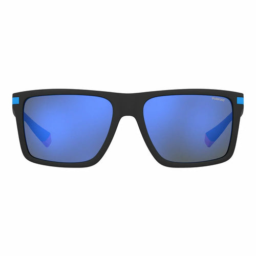 Polaroid Herrensonnenbrille Schwarz-Blau mit UV-Schutz, trendiges schwarz-blau-Design