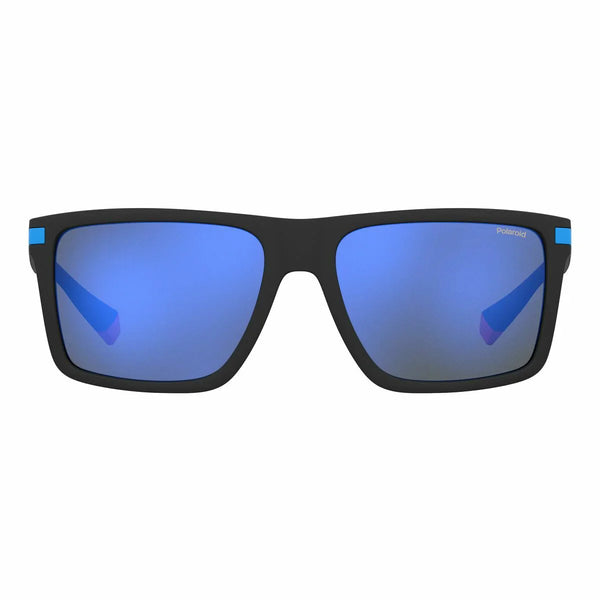 Polaroid Herrensonnenbrille Schwarz-Blau mit UV-Schutz, trendiges schwarz-blau-Design