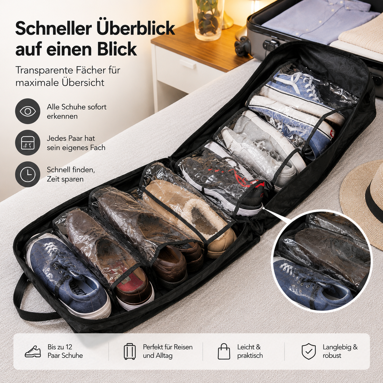 Reisetasche für 12 Schuhe