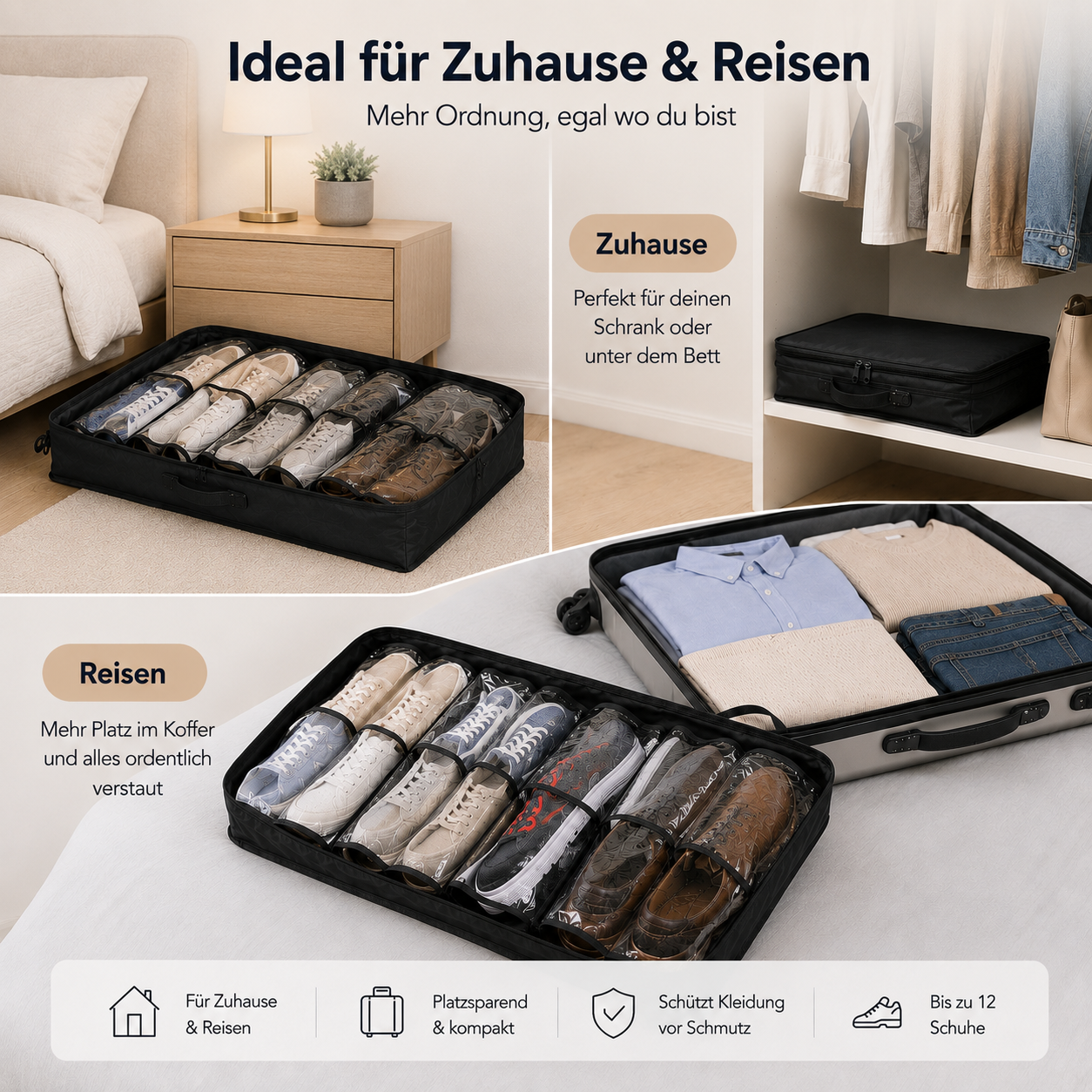 Schuh-Organizer für Reisen – Platz für bis zu 12 Schuhe