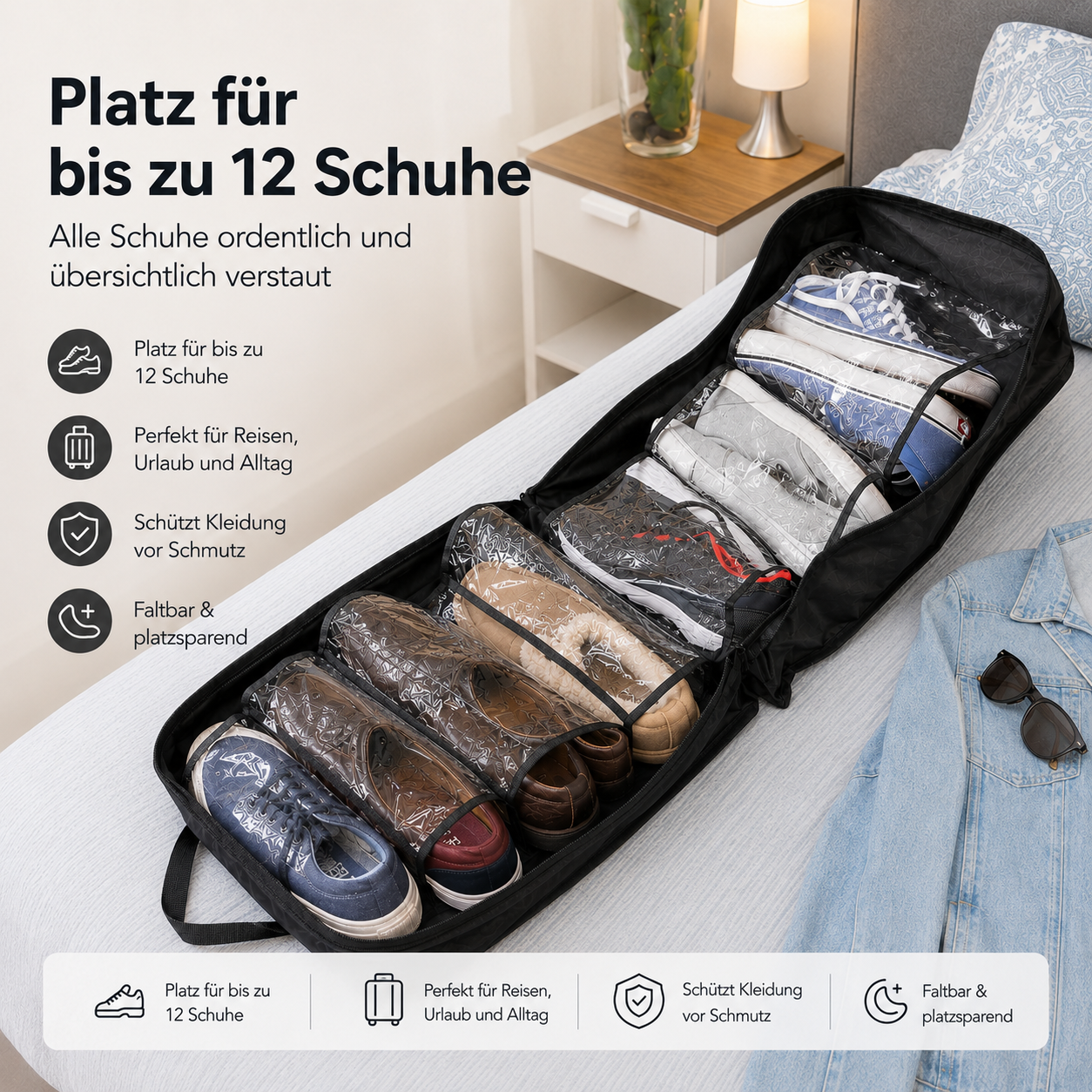 Schuh-Organizer für Reisen – Platz für bis zu 12 Schuhe