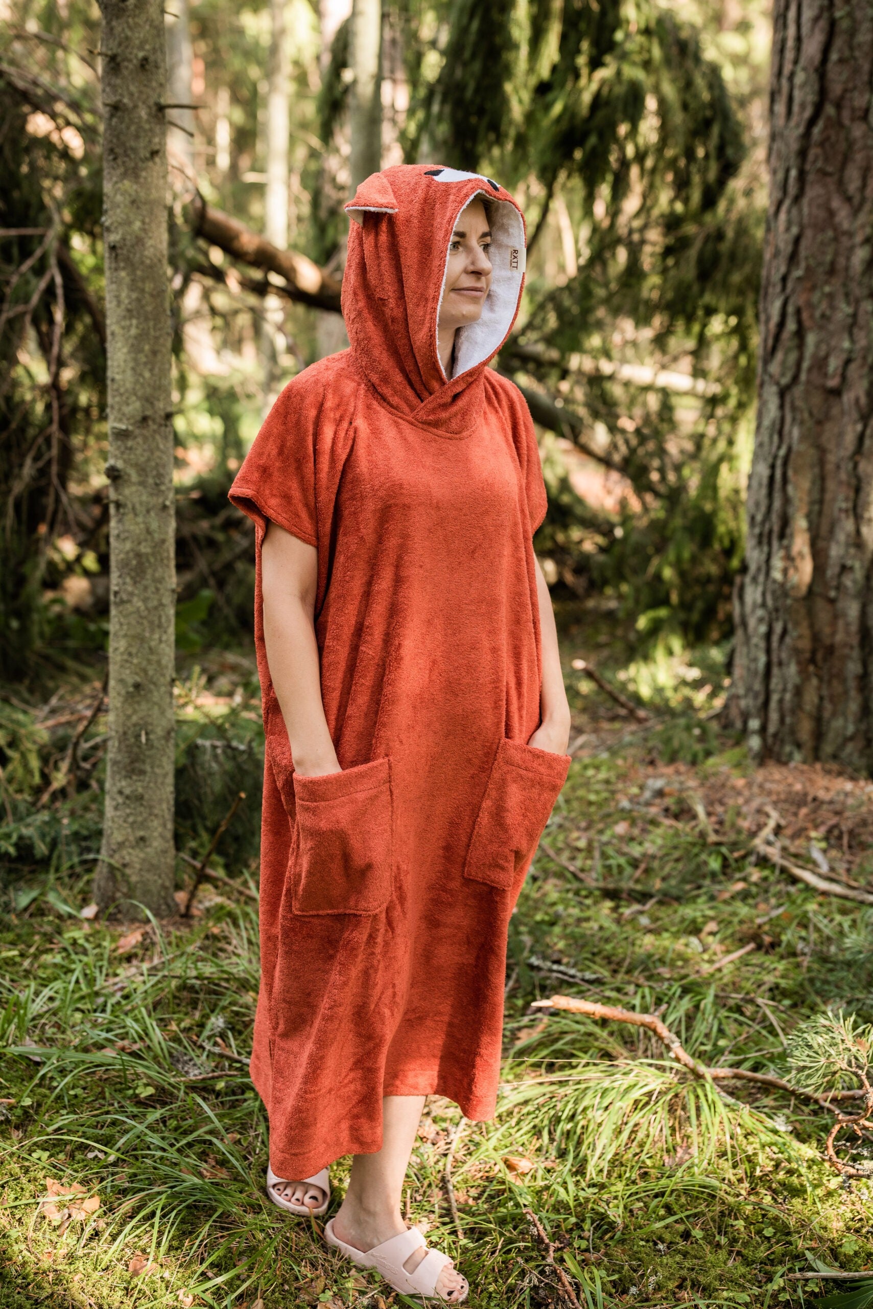 Short-Sleeve Poncho FOX for Adults - Bamboo Terry