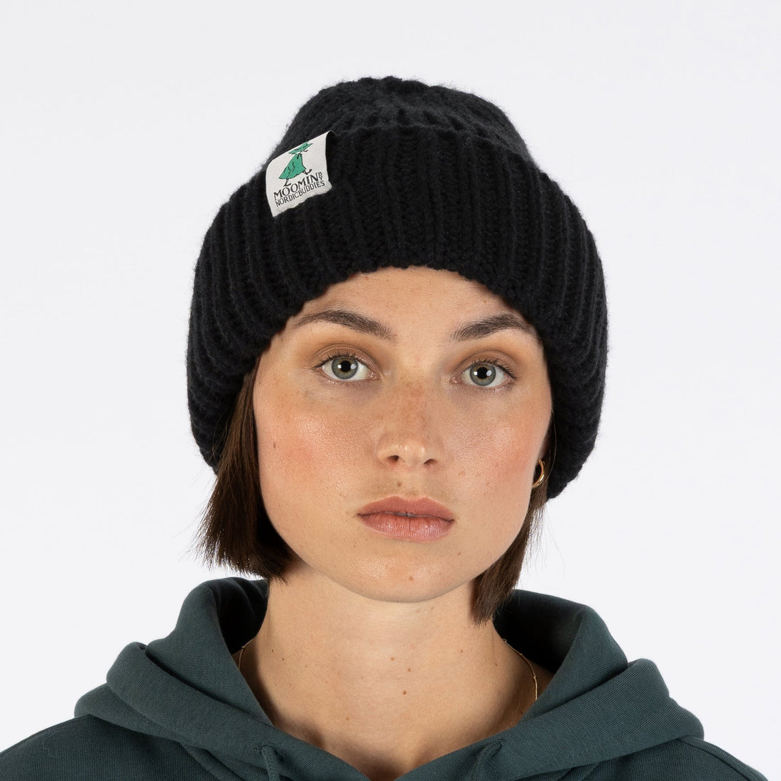 Grobstrick – Beanie Snufkin – Schwarz – Detailansicht 2