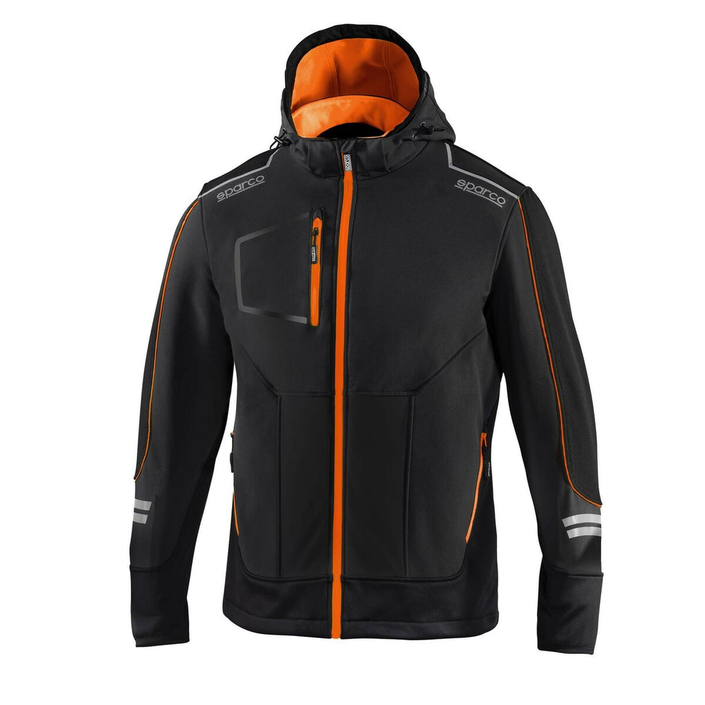 Sparco TECH SOFT-SHELL Windjacke Schwarz Orange L Unisex - Mode & Accessoires