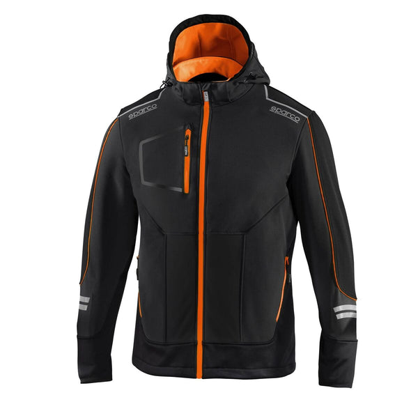 Sparco TECH SOFT-SHELL Windjacke Schwarz Orange L Unisex - Mode & Accessoires