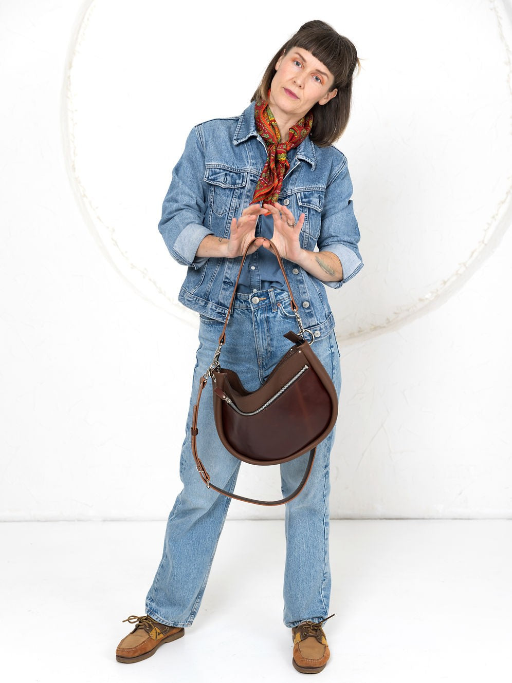 Lederhandtasche STELLA – Braun & Cognac – Detailansicht 5