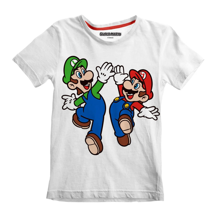 Kinder-T-Shirt Super Mario Mario und Luigi in Weiß