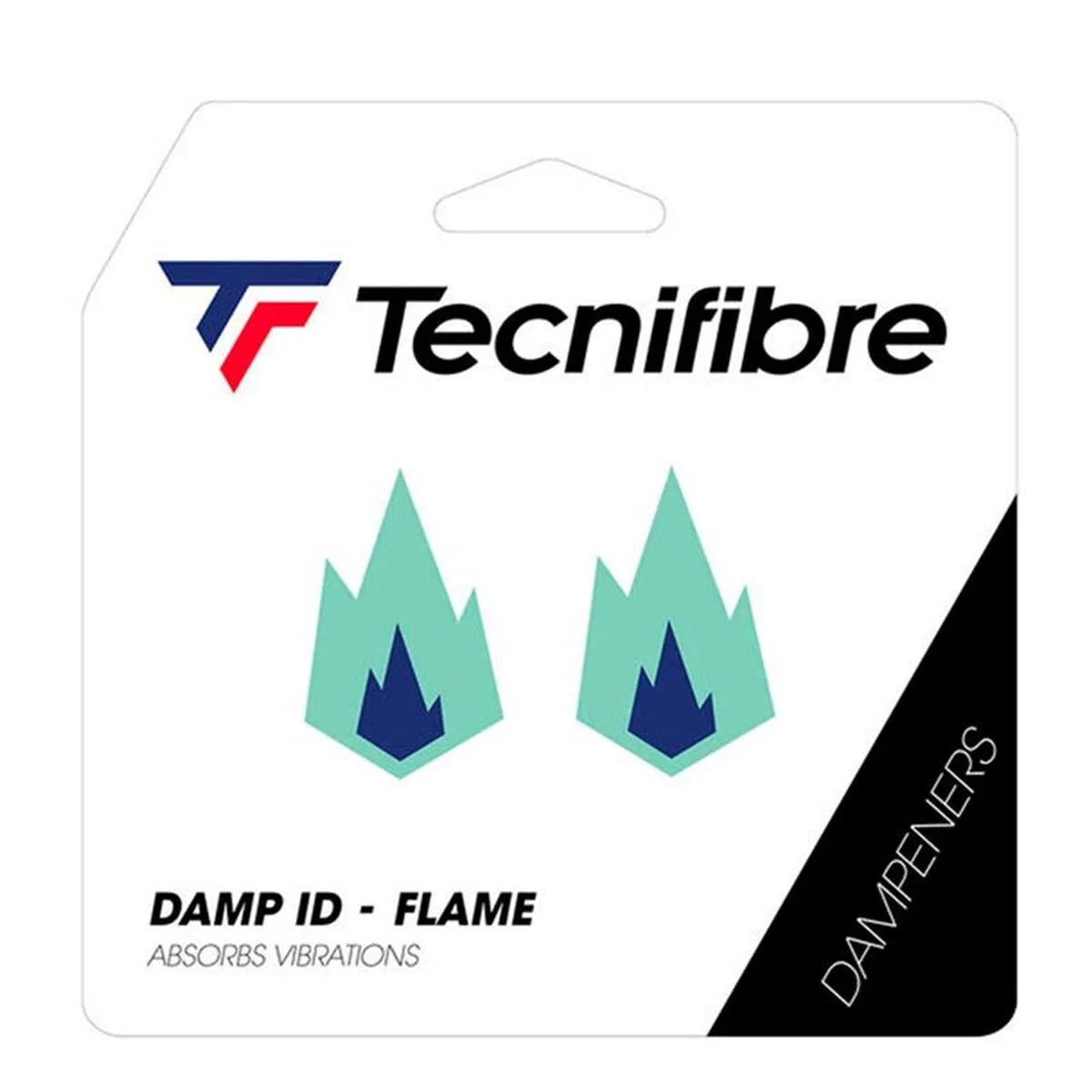 Tecnifibre Flame Damp Schwingungsdämpfer im grünen 2er-Set in der Verpackung