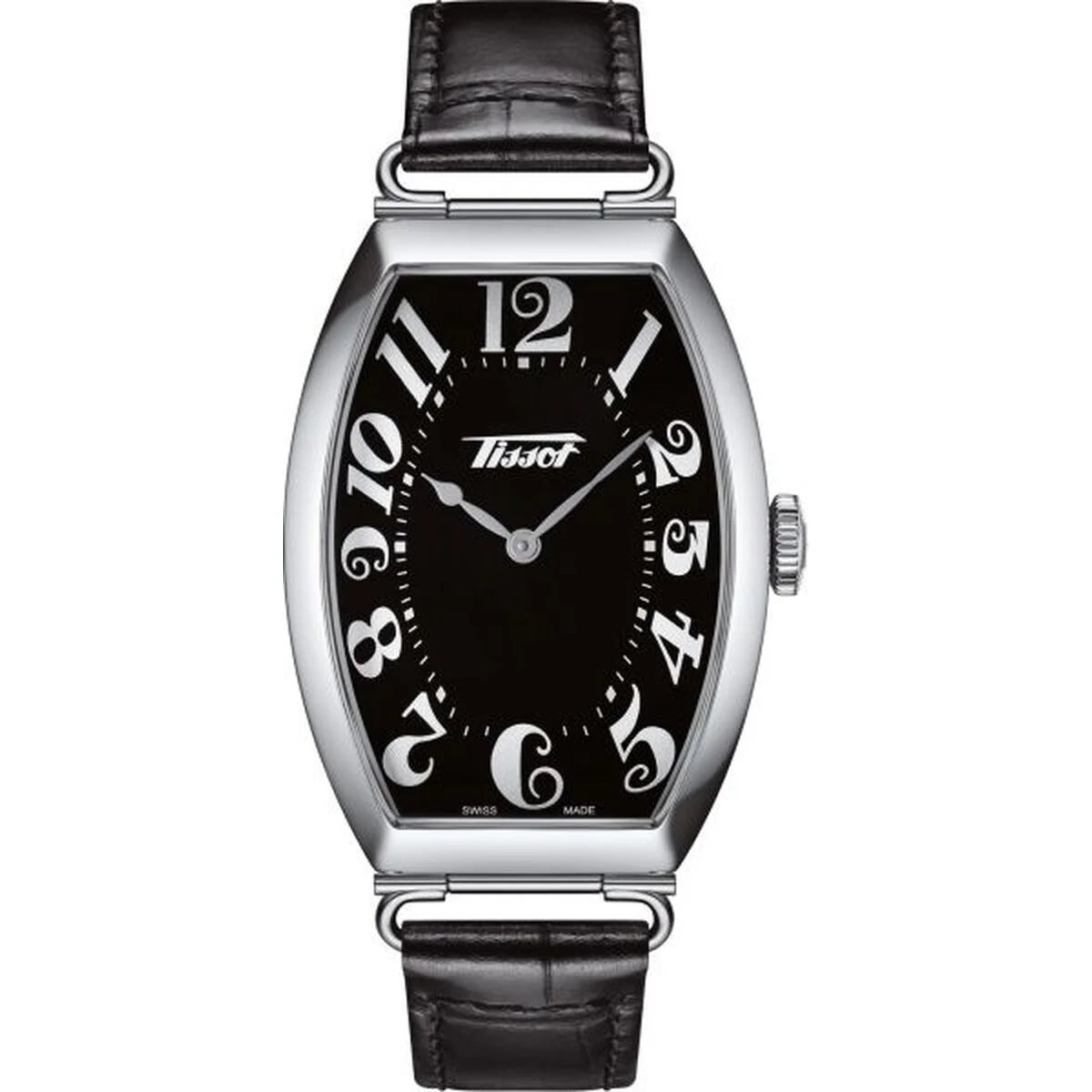Silberne Tissot Heritage Porto Herrenuhr mit schwarzem Lederarmband und Saphirglas