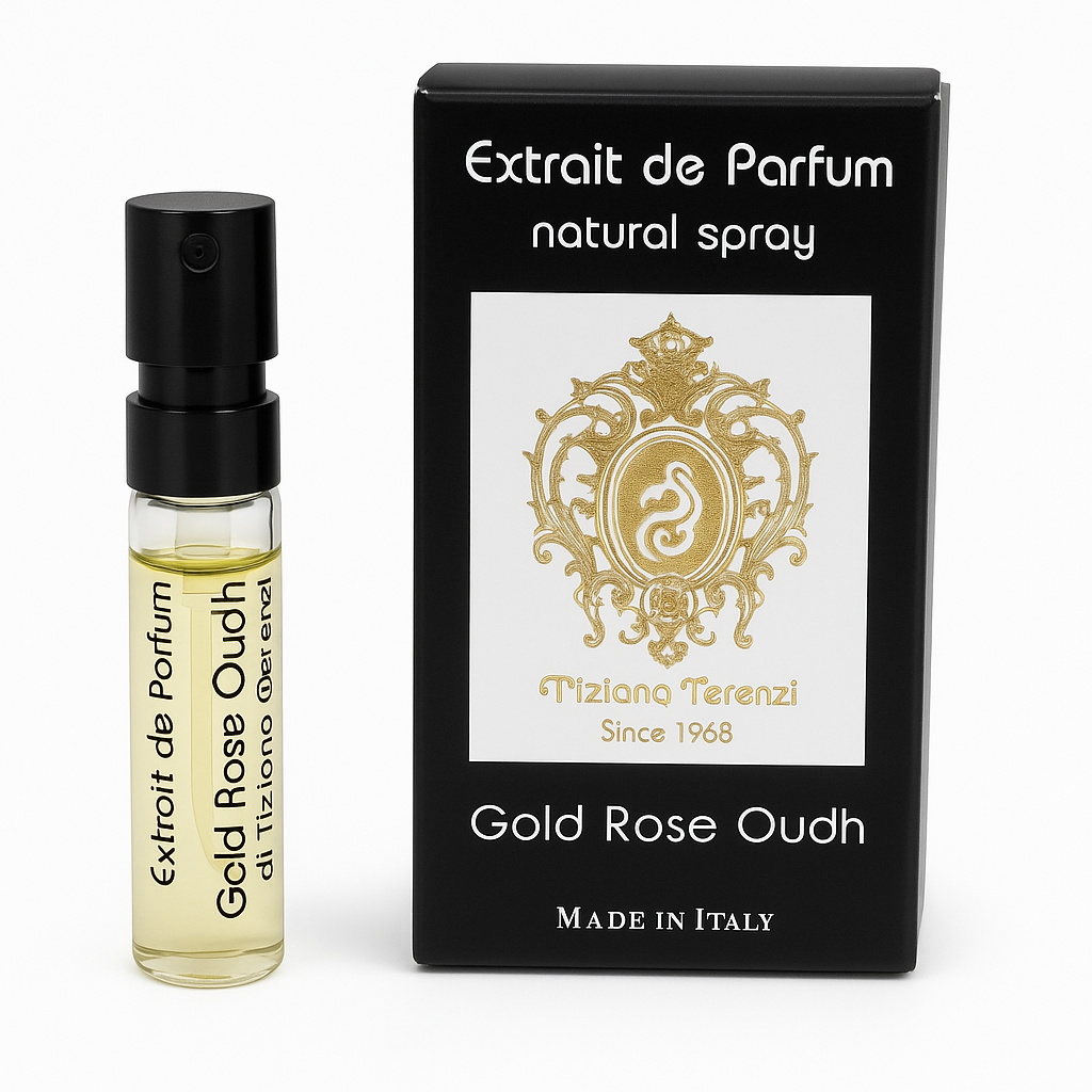 Gold Rose Oudh Parfümprobe und Box Tiziana Terenzi Gold Rose Oudh Extrait