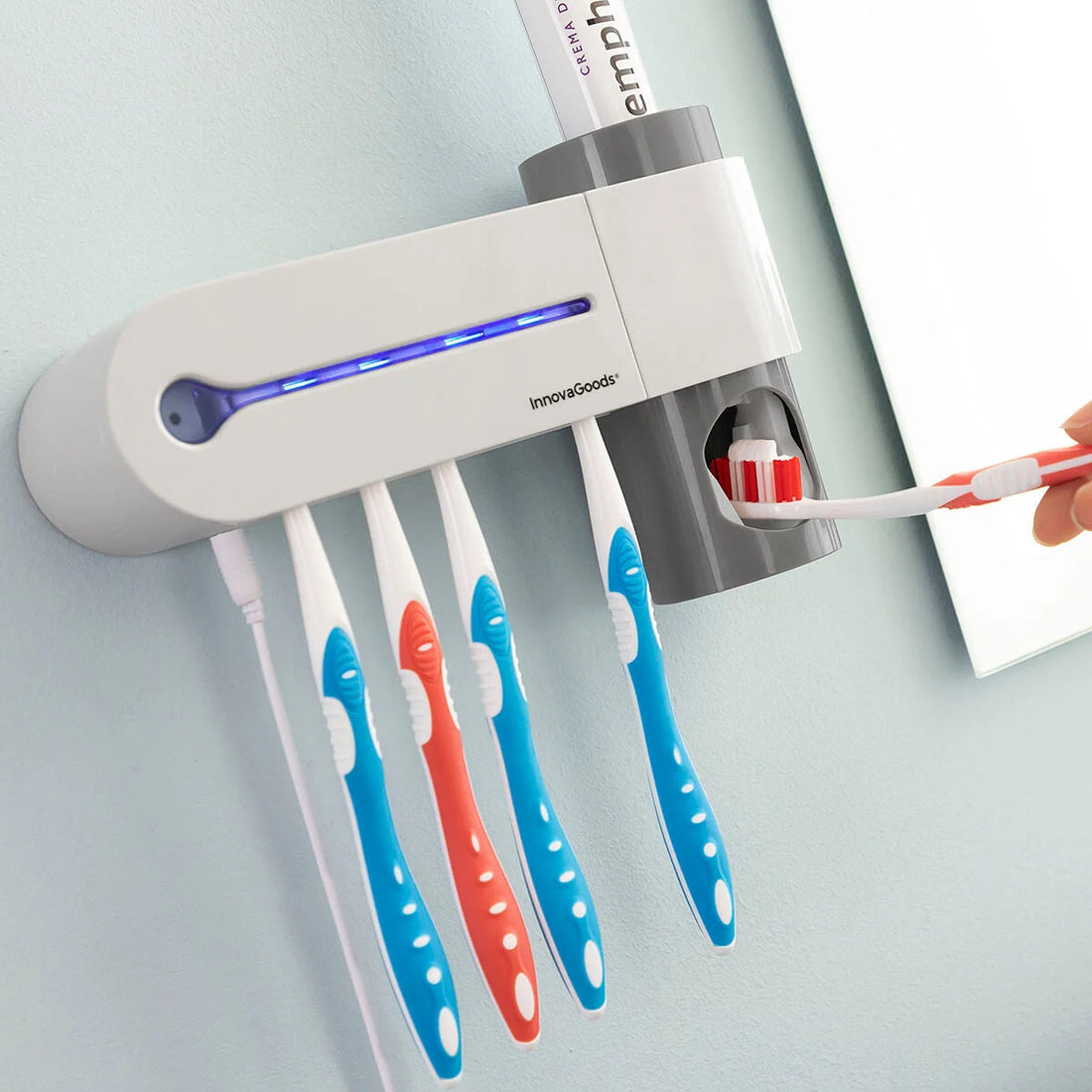 UV-Zahnbürsten-Sterilisator mit Zahnpastahalter und -spender Smiluv – Detailansicht 2