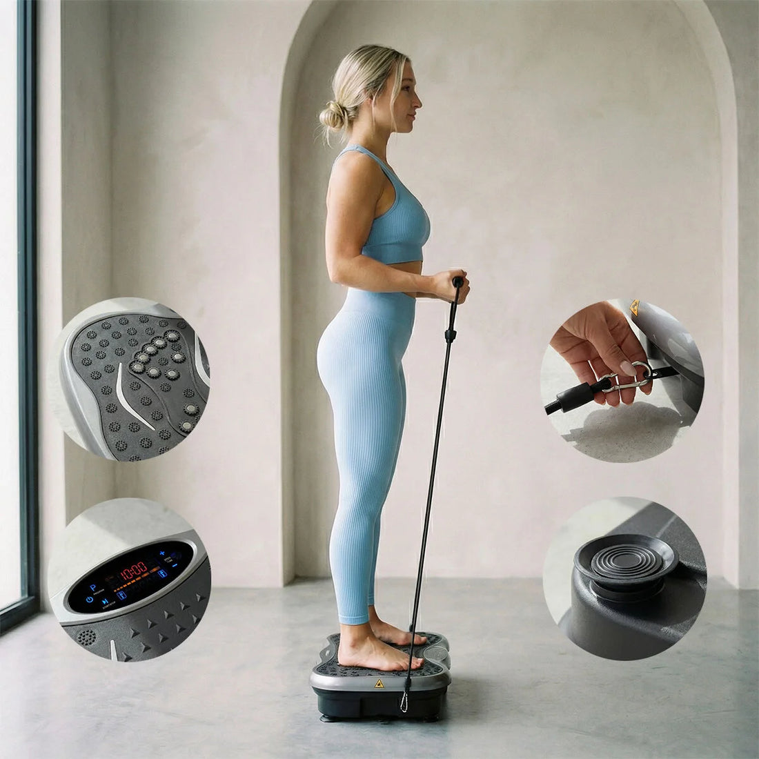 Vibrationsplattform mit Lautsprecher, Widerstandsbändern und Fernbedienung Vivflow – Detailansicht 1