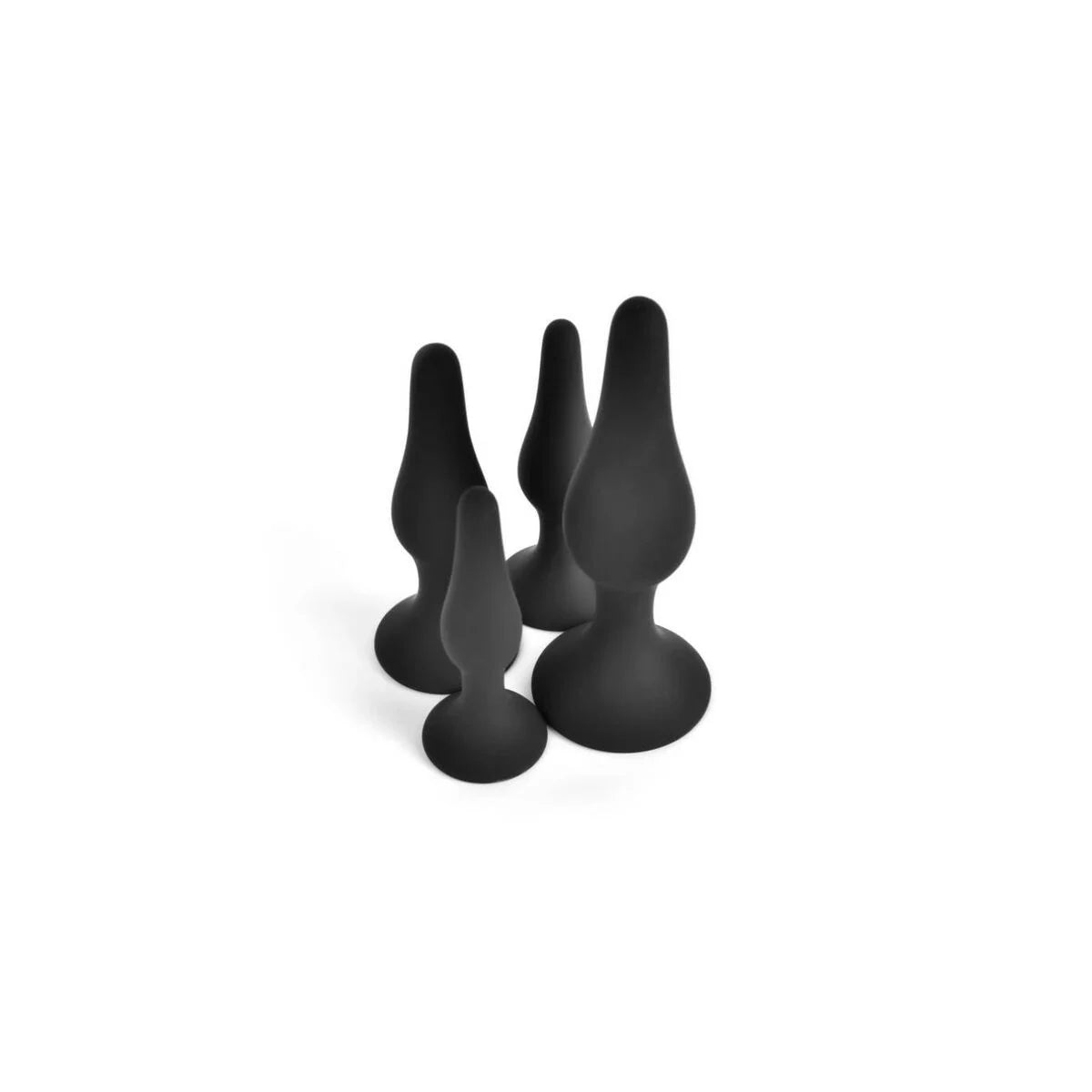Vier schwarze VSCNOVELTY Silikon-Analplugs in abgestuften Größen