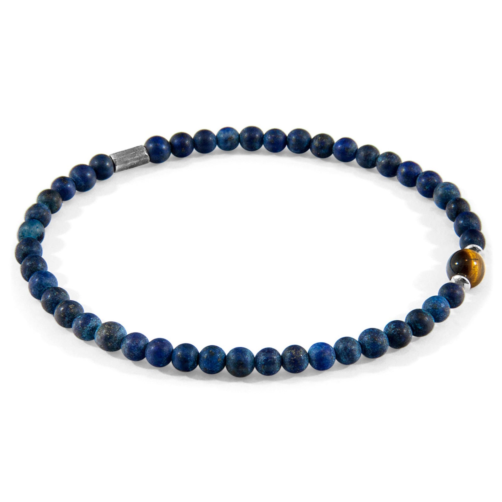 Walter Skinny-Silberarmband mit Steinperlen – Blauer Sodalith & Braunes Tigerauge