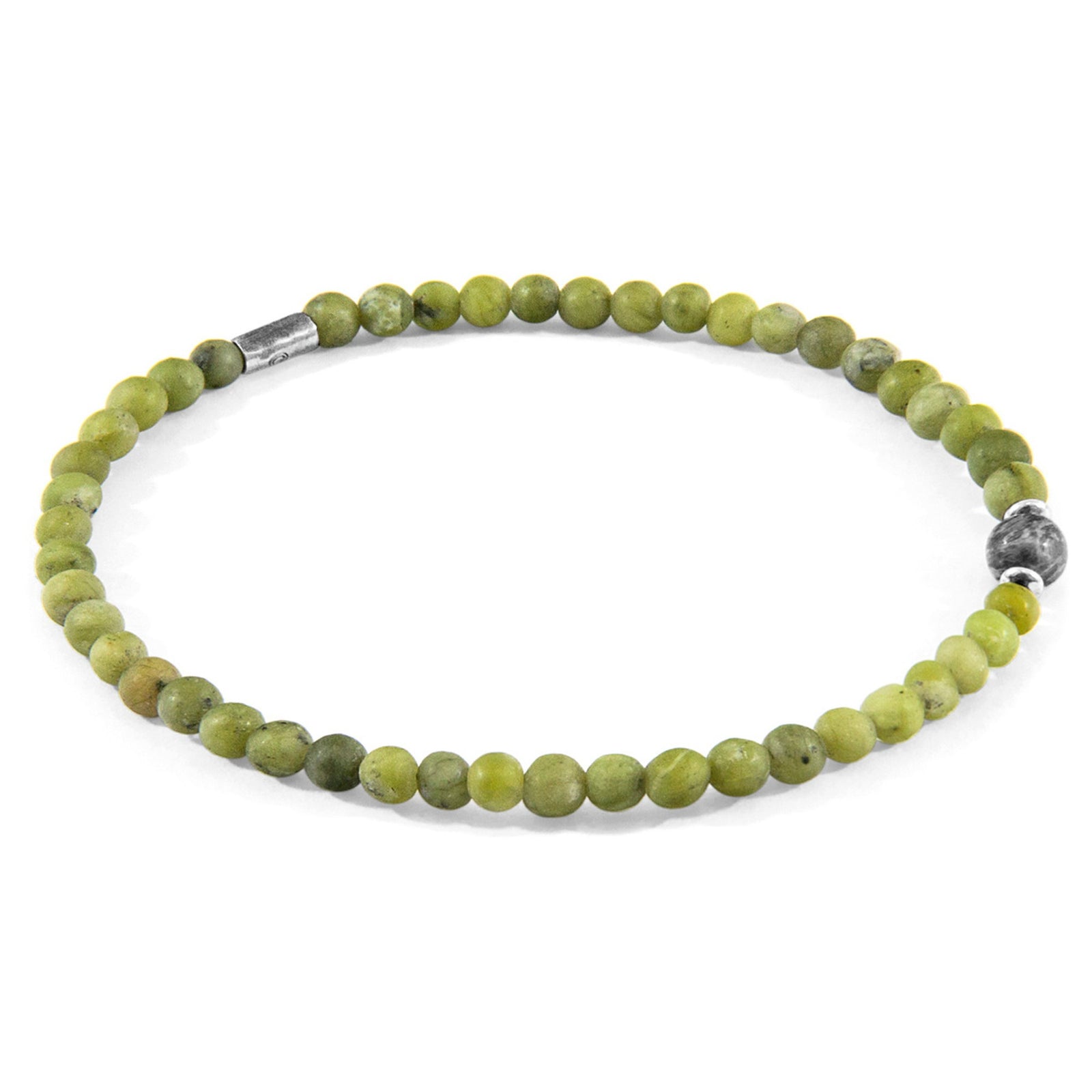 Walter Skinny-Silberarmband mit Steinperlen – Grüne Jade & Grauer Jaspis