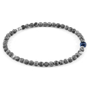 Walter Skinny-Silberarmband mit Steinperlen – Grauer Jaspis & Blauer Sodalith
