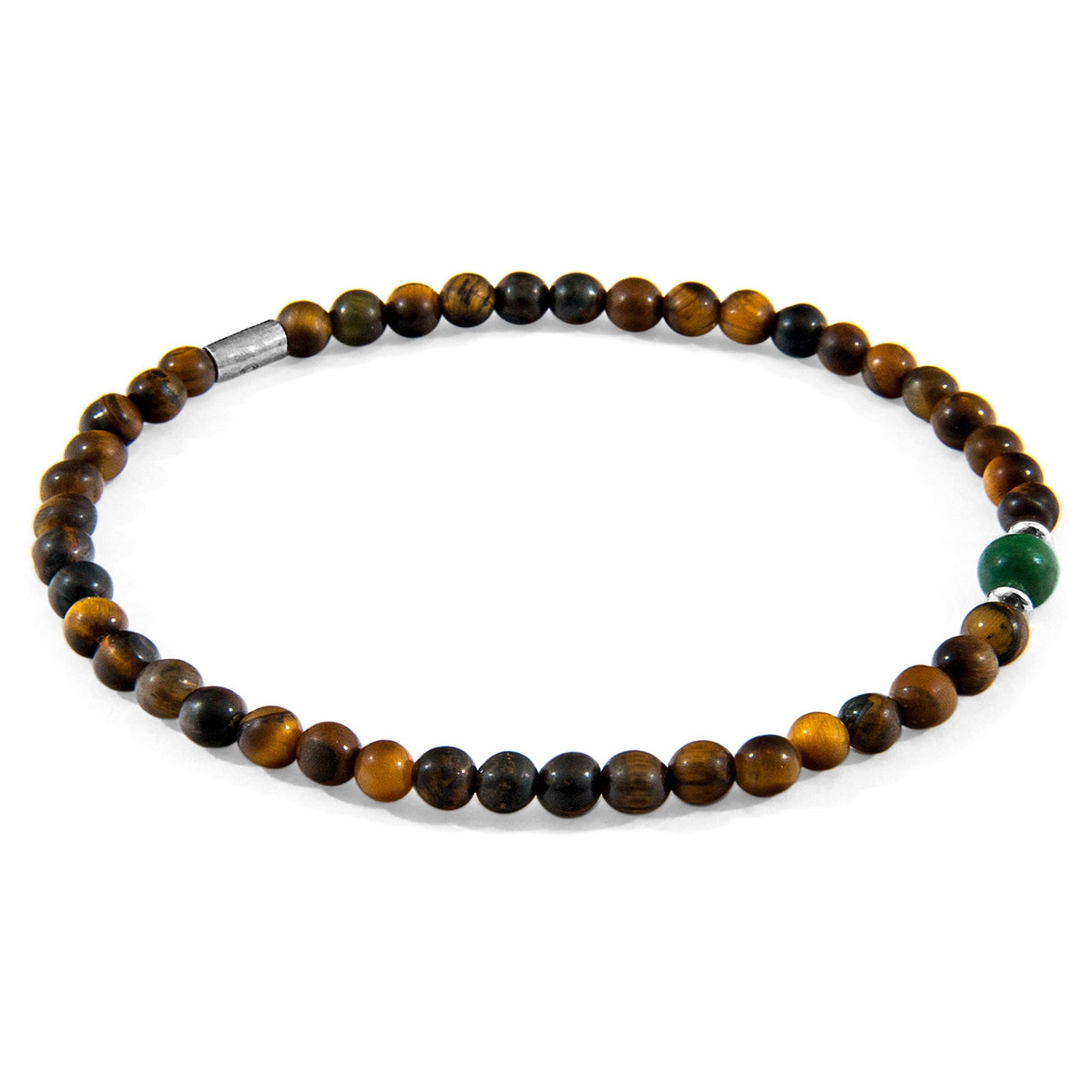 Walter Skinny-Silberarmband mit Steinperlen – Braunes Tigerauge & Grüne Jade