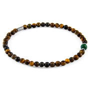 Walter Skinny-Silberarmband mit Steinperlen – Braunes Tigerauge & Grüne Jade