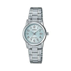 Casio Damenuhr LADY 3H 25 mm Edelstahl Silber Lichtblau - Mode & Accessoires