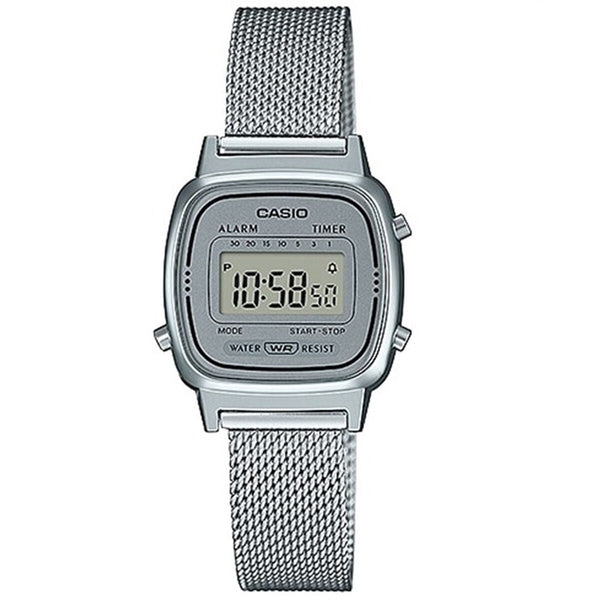 Casio Damenuhr Vintage Silber Mesh Armband multifunktional - Mode & Accessoires