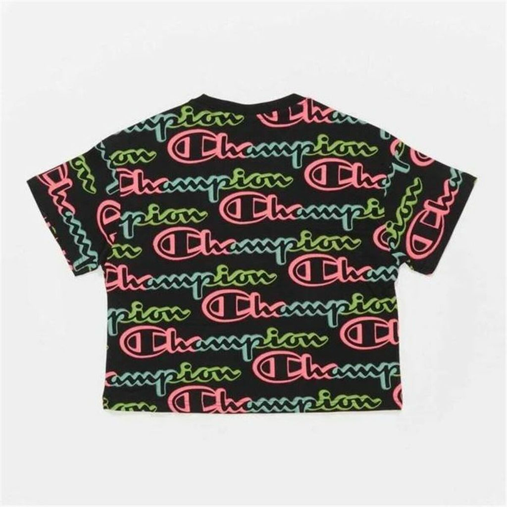 Champion Damen Kurzarm-T-Shirt Schwarz – Croptop - Sport & Freizeit