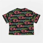 Champion Damen Kurzarm-T-Shirt Schwarz – Croptop - Sport & Freizeit