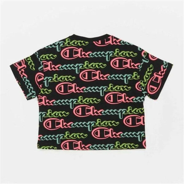 Champion Damen Kurzarm-T-Shirt Schwarz – Croptop - Sport & Freizeit