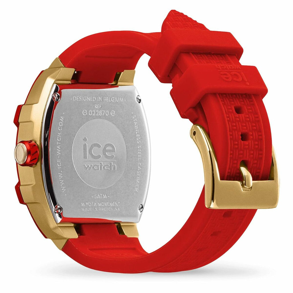 Ice Damenuhr rot Silikonarmband goldenes Gehäuse wasserdicht - Mode & Accessoires