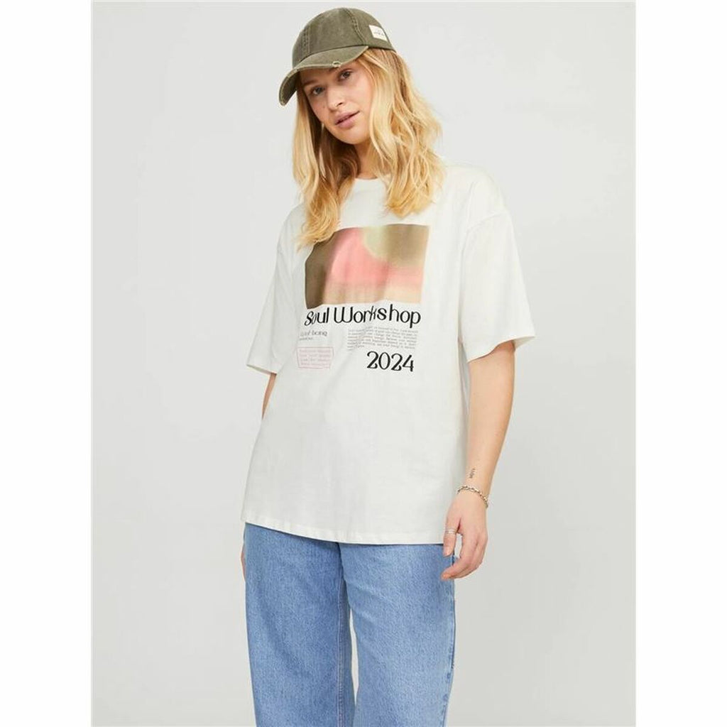Jack & Jones Jxpaige Damen Kurzarm-T-Shirt Weiß Baumwolle - Mode Accessoires