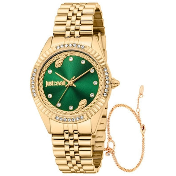Just Cavalli Damenuhr ANIMALIER Gold 30 mm mit Armband - Mode & Accessoires