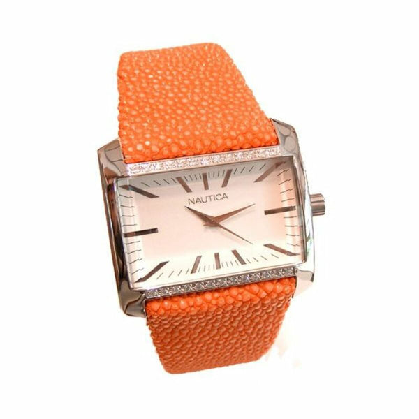 Nautica Damenuhr 44 mm Edelstahl Leder Weiß - Mode & Accessoires